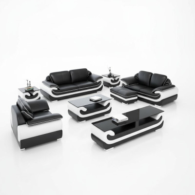 Set completo di divani in pelle classica 8 pezzi. Set da soggiorno con tavolo e sgabello.