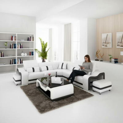 Eckcouch Cuscino per seduta Set di divani angolari Divano Zona giorno Divano Pouf Tavolino da salotto Nuovo