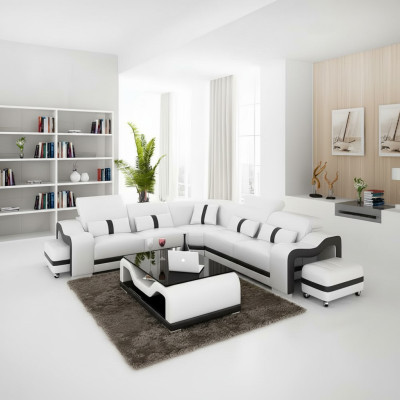 Eckcouch Cuscino per seduta Set di divani angolari Divano Zona giorno Divano Pouf Tavolino da salotto Nuovo