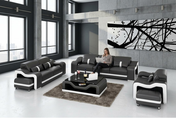 Sofà set 3 posti in pelle, divano moderno, divano componibile design.