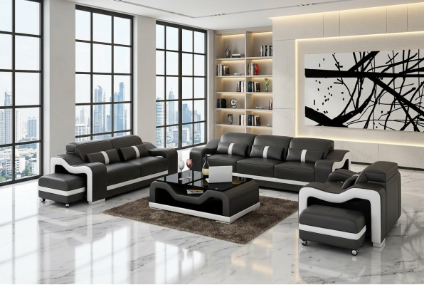 Sofà set 3 posti in pelle, divano moderno, divano componibile design.