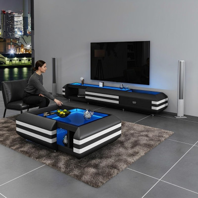 Couchtisch Sideboard 2 pezzi con luce a LED Mobili da soggiorno Tavolo Lowboard in vetro