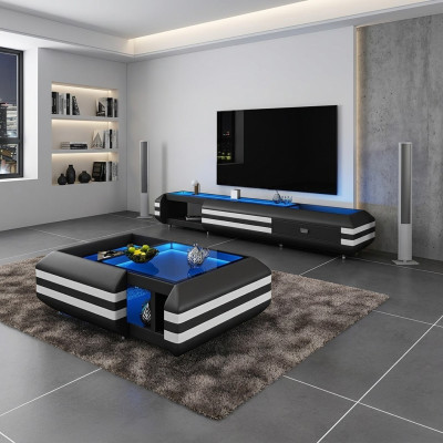 Couchtisch Sideboard 2 pezzi con luce a LED Mobili da soggiorno Tavolo Lowboard in vetro