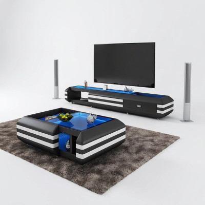 Couchtisch Sideboard 2 pezzi con luce a LED Mobili da soggiorno Tavolo Lowboard in vetro