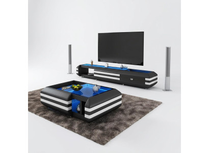 Couchtisch Sideboard 2 pezzi con luce a LED Mobili da soggiorno Tavolo Lowboard in vetro
