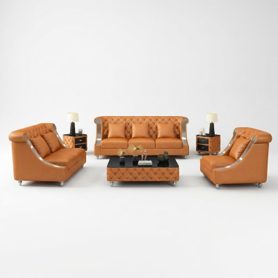 Chesterfield divano in pelle, divano, completo set di imbottiture 6 pezzi. Set sedile in pelle.