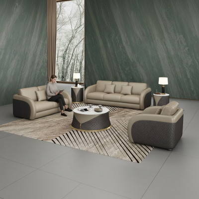 Set di divani in pelle di design 6 pezzi con divano, poltrona e tavolino da salotto