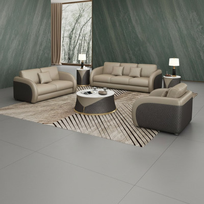 Set di divani in pelle di design 6 pezzi con divano, poltrona e tavolino da salotto