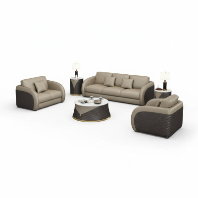 Set di divani in pelle di design 6 pezzi con divano, poltrona e tavolino da salotto