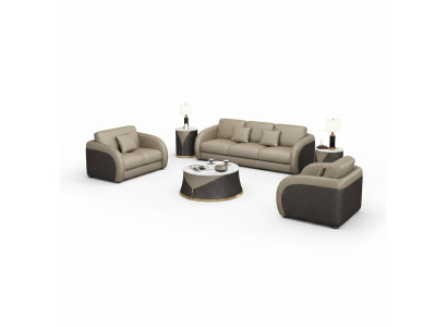 Set di divani in pelle di design 6 pezzi con divano, poltrona e tavolino da salotto