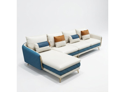 Divano ad angolo forma L, divano moderno in pelle decorativa con copriletto divano angolare.