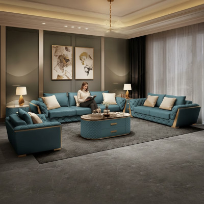 Set di divani in pelle di design 6 pezzi con tavolino da caffè.