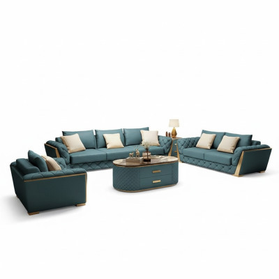 Set di divani in pelle di design 6 pezzi con tavolino da caffè.