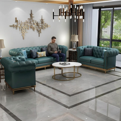Chesterfield set di divani in tessuto imbottito 2 pezzi set di divani da 3 e 2 posti nuovi.