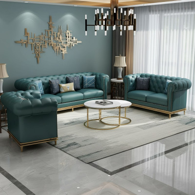 Chesterfield Set di divani in tessuto divani tavolo da salotto 6 pezzi. Set soggiorno tavoli