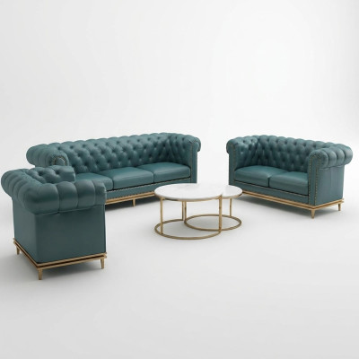 Divano Chesterfield in pelle imbottita, nuovo.