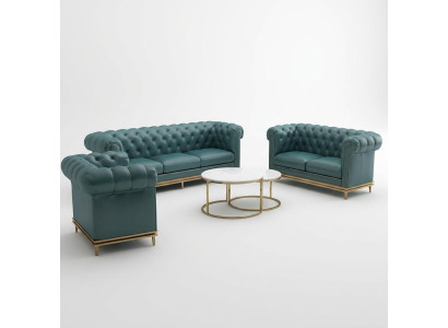 Divano Chesterfield in pelle imbottita, nuovo.