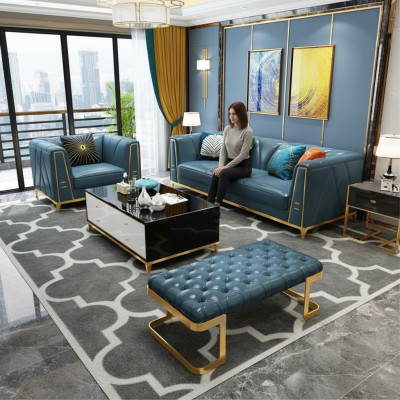 Chesterfield Esclusivo Mobili di Design 3 Posti Poggiapiedi Divano Set di Imbottiti