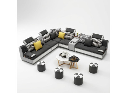 Divano ad angolo a forma di L, divano moderno in pelle, salotto imbottito, divano design, nuovi divani.