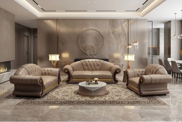 Divano Chesterfield, divano classico, set di divani, serie di divani 3 pezzi, cuscini del sedile