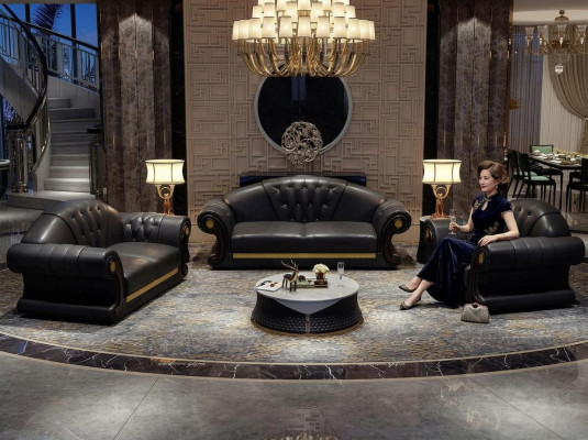 Set completo di divani Chesterfield, divano 6 pezzi con cuscini da seduta, tavolino e tavolo.