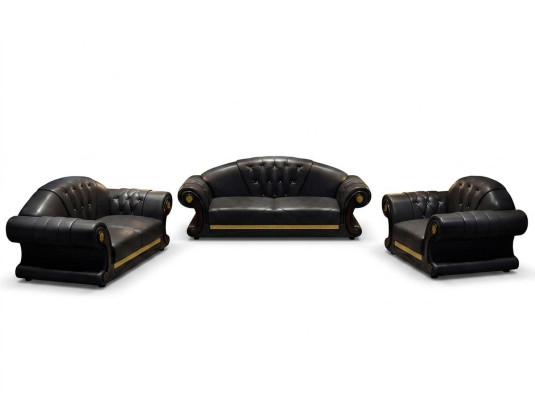 Set completo di divani Chesterfield, divano 6 pezzi con cuscini da seduta, tavolino e tavolo.