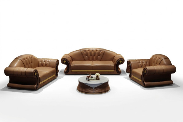 Divano Chesterfield in pelle imbottito, nuovo.
