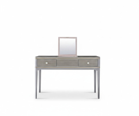 Tavolo truccante da designer con specchio decorativo per cosmetici.