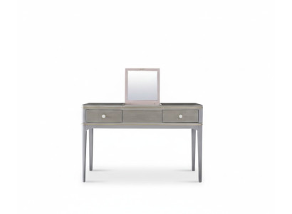 Tavolo truccante da designer con specchio decorativo per cosmetici.