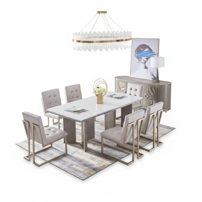Set completo di sala da pranzo, set di sala da pranzo 6 sedie con schienale.