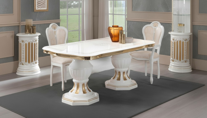 Tavolo da pranzo classico Tavolo Soggiorno Tavoli italiani Stile Mobili Bianco Oro