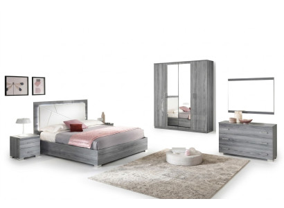 Set da camera da letto: letto, 2 comodini, cassettiera, specchio, armadio 6 pezzi. Mobili