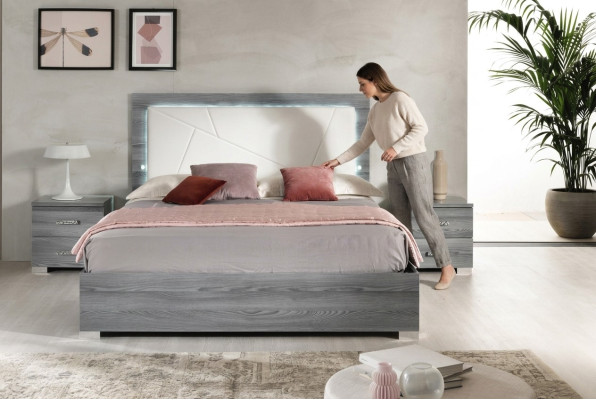 Lussuoso letto camera da letto Letti Moderno letto matrimoniale in legno Grigio 160x200 nuovo.