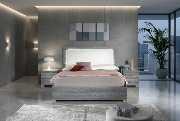 Lussuoso letto camera da letto Letti Moderno letto matrimoniale in legno Grigio 160x200 nuovo.