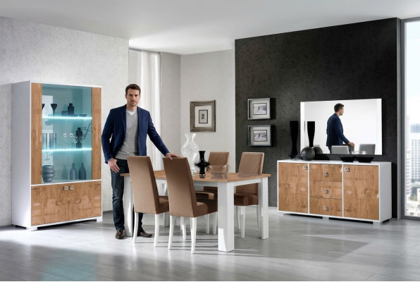 Set di sala da pranzo RTV con tavolo 4 sedie vetrina 7 pezzi completo mobili di lusso nuovi