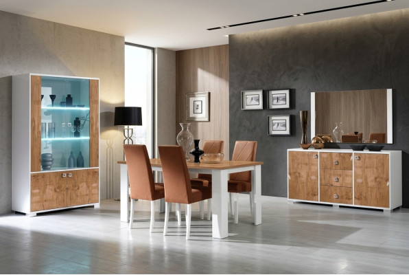 Set di sala da pranzo RTV con tavolo 4 sedie vetrina 7 pezzi completo mobili di lusso nuovi