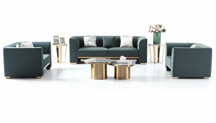 Set di divani 3 posti 2x tavolino 2x tavolino da salotto Set di mobili di lusso 7 pezzi Nuovo