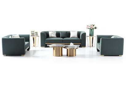 Set di divani 3 posti 2x tavolino 2x tavolino da salotto Set di mobili di lusso 7 pezzi Nuovo