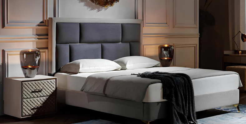 Letti mobili camera da letto hotel doppia lusso design letto imbottito velluto nuovo