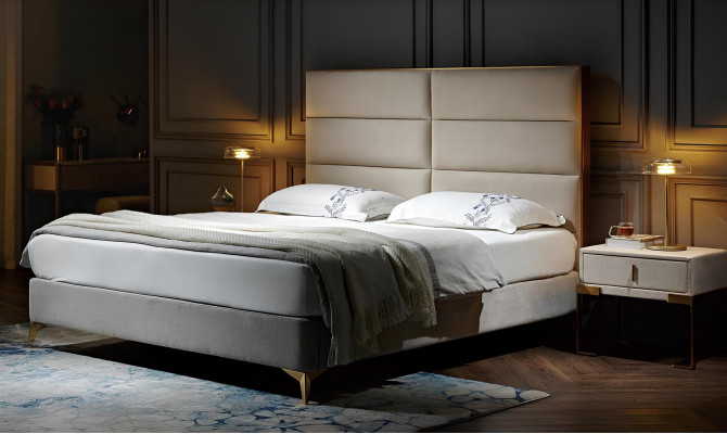 Letto 2x Comodino 3 pezzi. Set camera da letto Design Lusso Camera da letto Arredamento Hotel.