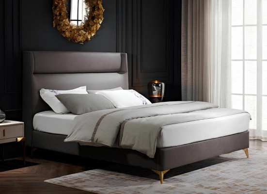 Set da camera da letto moderno di lusso con letto in tessuto, 2 comodini e 3 pezzi di arredamento nuovo.