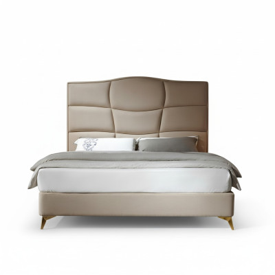 Set da camera da letto moderno di lusso con letto tessile 2 pezzi e 3 comodini.