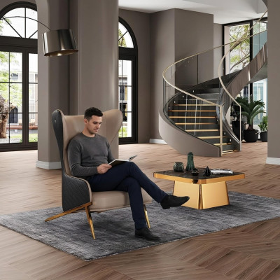 Poltrona 74 x 90 cm Divano Imbottito in Pelle da Designer Singolo Posto Sedia Imbottita