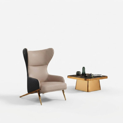 Poltrona 74 x 90 cm Divano Imbottito in Pelle da Designer Singolo Posto Sedia Imbottita