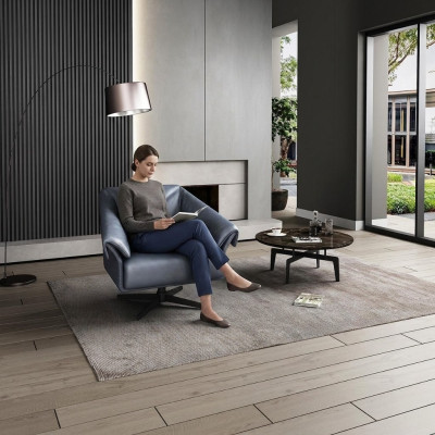 Poltrona Design di lusso Relax Club Lounge Singola Imbottita Tessuto Pelle