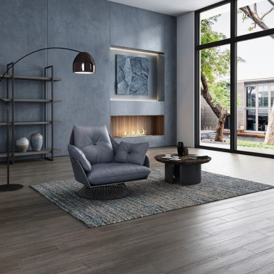 Poltrona Design Grigia in Metallo Relax Club Lounge Monoposto Imbottita Tessuto Pelle