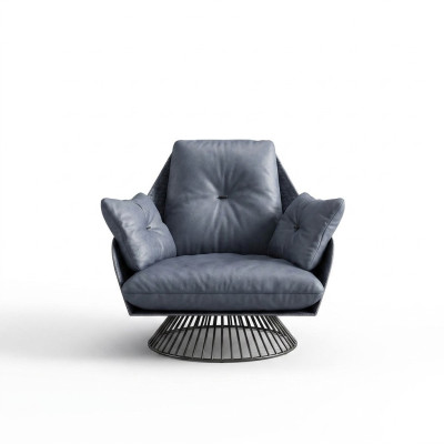 Poltrona Design Grigia in Metallo Relax Club Lounge Monoposto Imbottita Tessuto Pelle