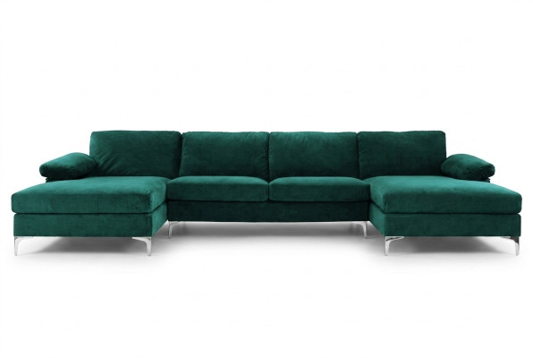Divano ad angolo a forma di U verde design per il soggiorno.