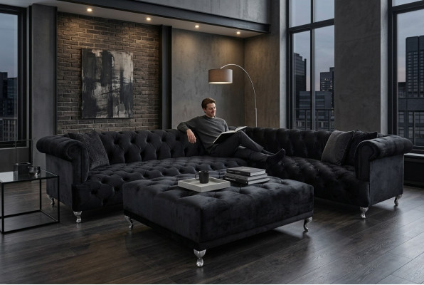 Divano angolare Chesterfield design divano imbottito ad angolo + pouf angolare.