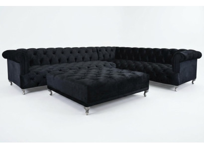 Divano angolare Chesterfield design divano imbottito ad angolo + pouf angolare.